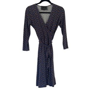 Leota Faux Wrap Dress Blue Orange Geometric Print 3/4 Sleeve Women's‎ Size XS